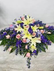 Purple white pink lavender and blue casket Spray  