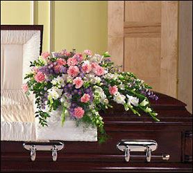 Pink, lavender and white casket spray 