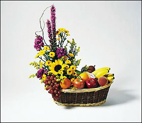 Mixed Fruit and Fresh Floral Arrangement